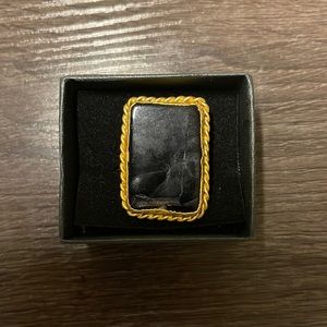 Gold Plated Adjustable Black Onyx Ring